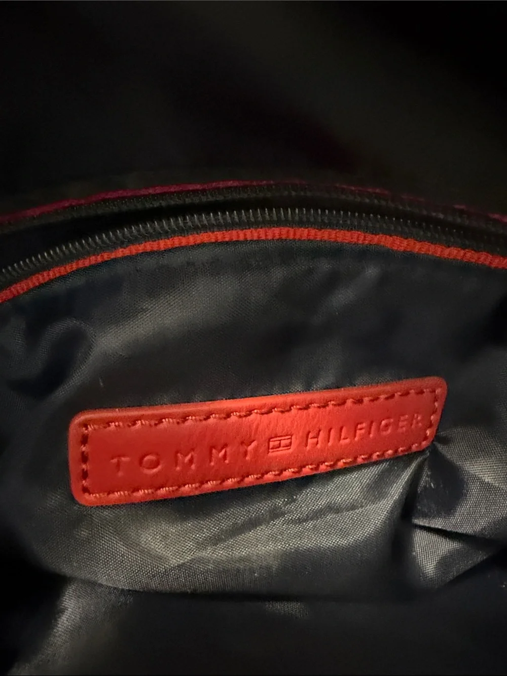 Tommy Hilfiger Navy Quilted Crossbody with Red and White Stripe Accent